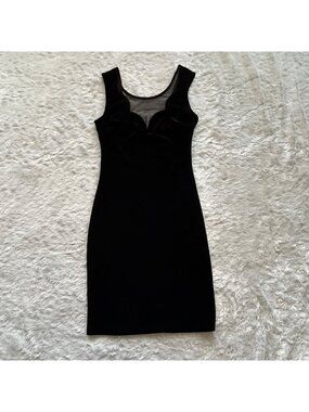 Black Bodycon Mini Dress With Sheer Mesh Scallop Neckline By Foreign Exchange S